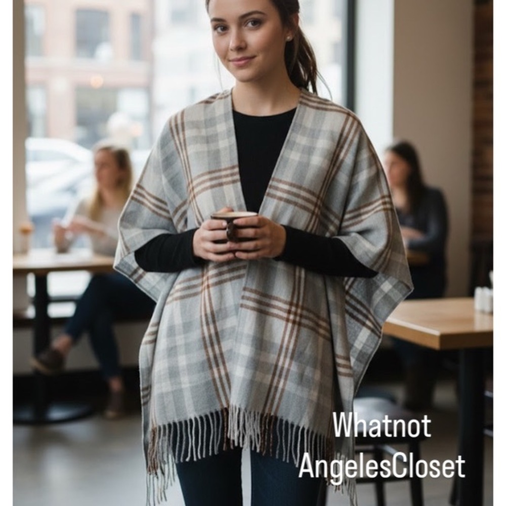 Plaid Fringe Poncho